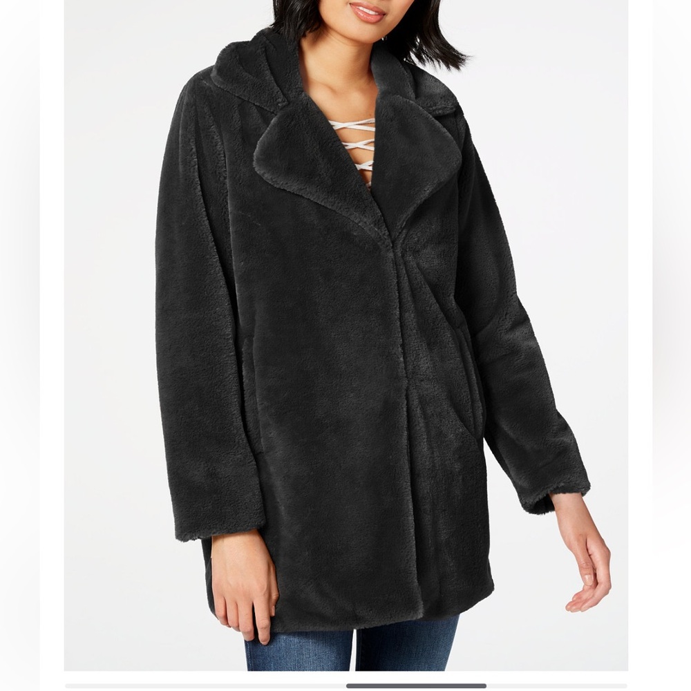 Coffee Shop Junior faux fur walker coat SZ S Black NWT